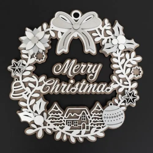 Warstwowy wieniec Merry Christmas wycinany laserowo