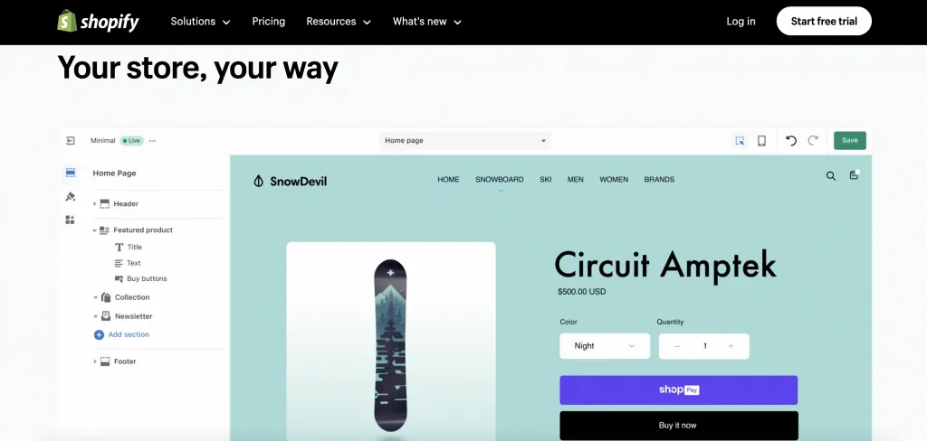 Przykład sklepu internetowego Shopify