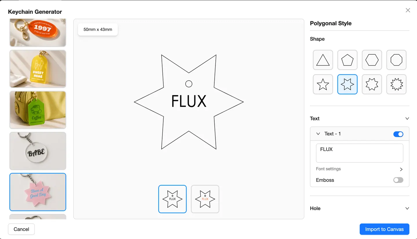 Polygonal Style in Beam Studio Keychain Generator