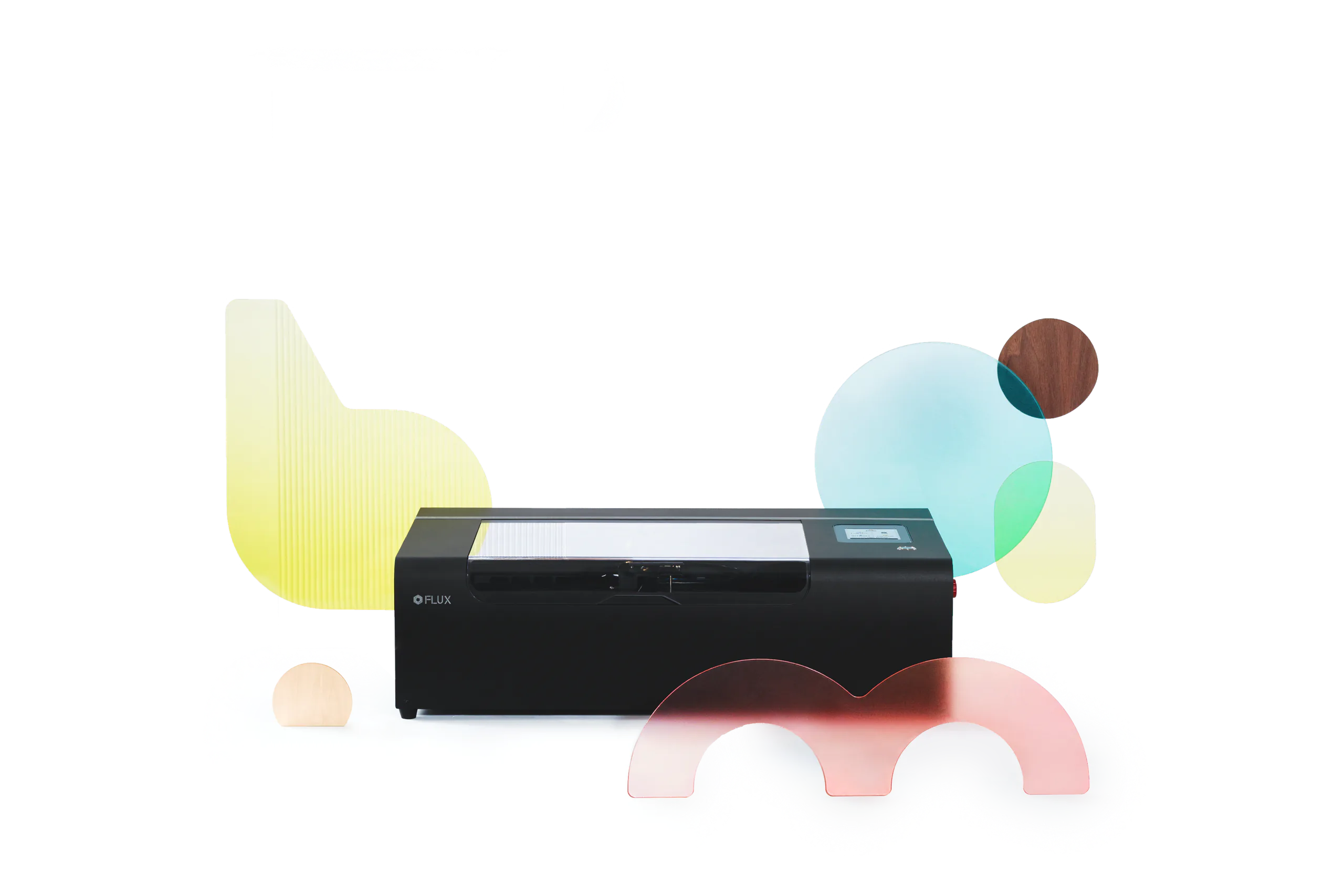 beamo Ⅱ compact laser cutter surrounded by colorful acrylic forms