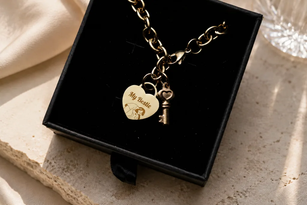 Personalized gold pendant engraved with the beamo Ⅱ infrared laser